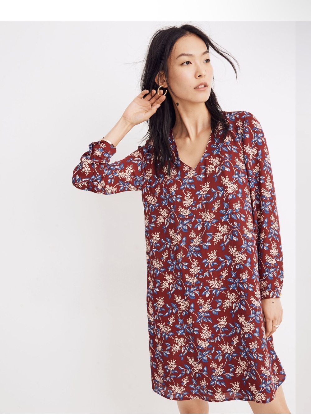 Madewell Button-Back V-Neck Dress in Antique Flora Burgundy Women’s Size M